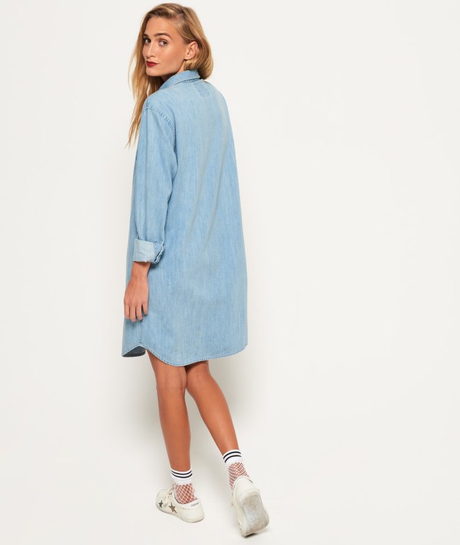 superdry denim shirt dress womens Oversized Denim Shirt Dress in Black Star/Pink