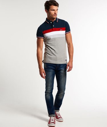 Retro Chest Stripe Pique Polo Shirt Image 3