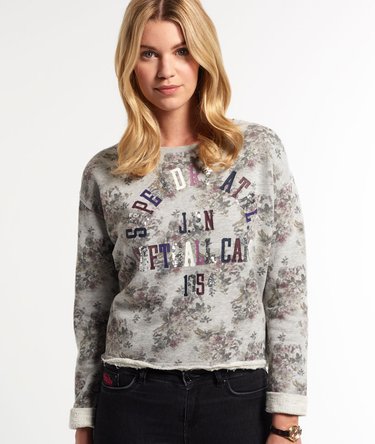 Sequin Logo Floral Crop Sweat Top Image 1