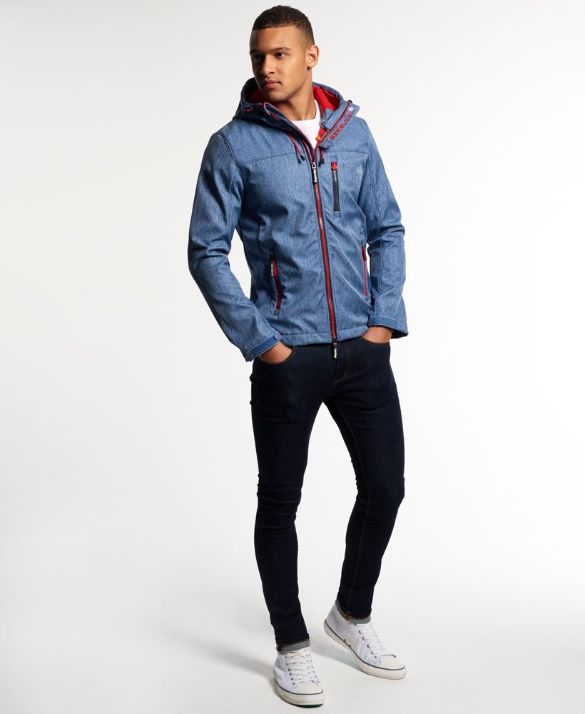 mens Hooded SD-Windtrekker Jacket in Navy Marl/Rebel Red