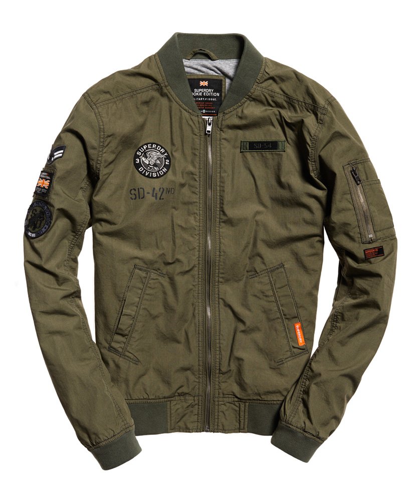 mens Rookie Aviator Patched Bomber Jacket in Washed Sage | Superdry US