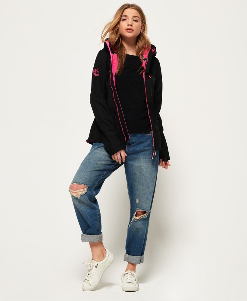 womens Hooded SD- Windtrekker Jacket in Black/Code Pink | Superdry