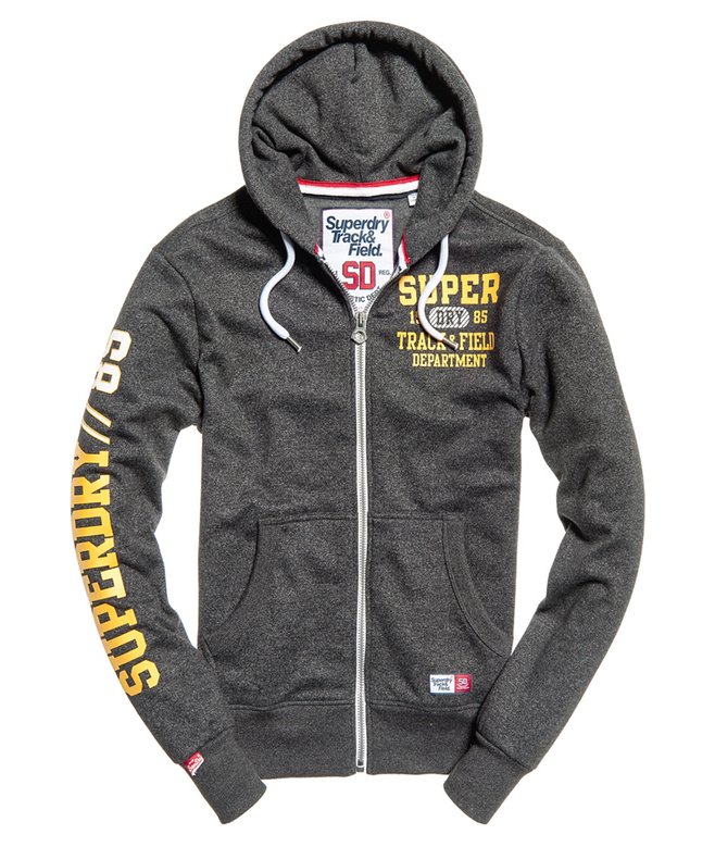 mens Track Field Zip Hoodie in Black Field Grit Superdry UK
