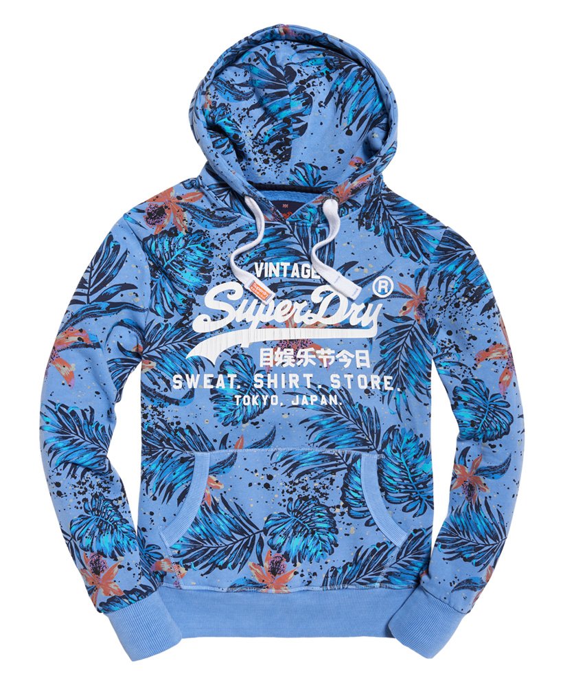 Heren Sweat Shirt Store hoodie met all-over print in cotton field blue |  Superdry NL