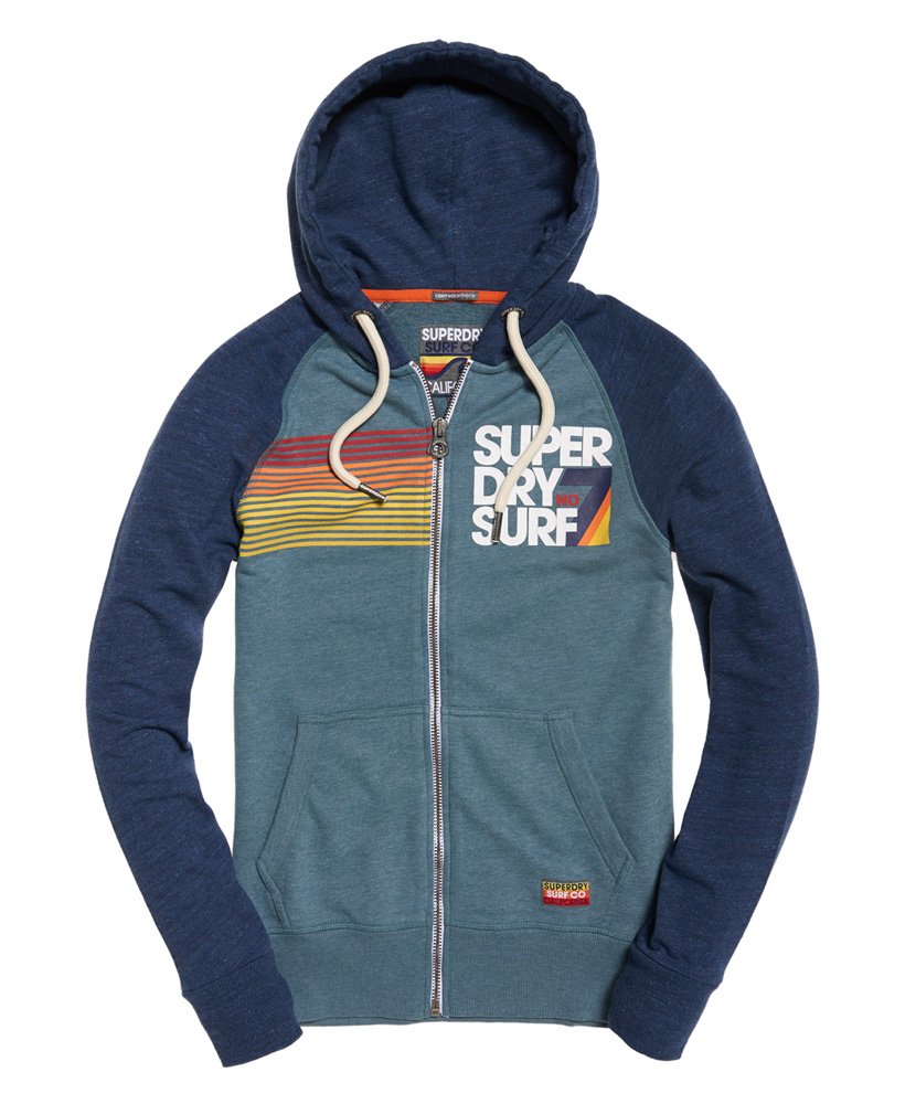 mens NO 7 Surf Lite Raglan Zip Hoodie in Neptune Blue Marl