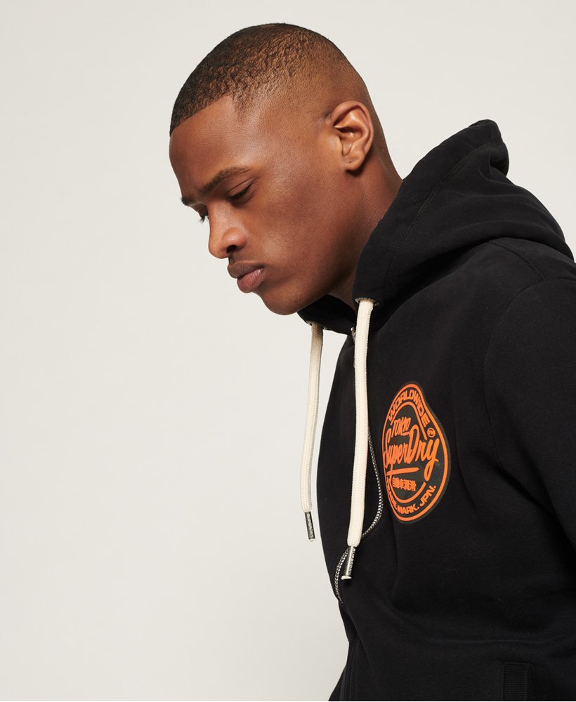 mens World Wide Ticket Type Zip Hoodie in Black | Superdry US