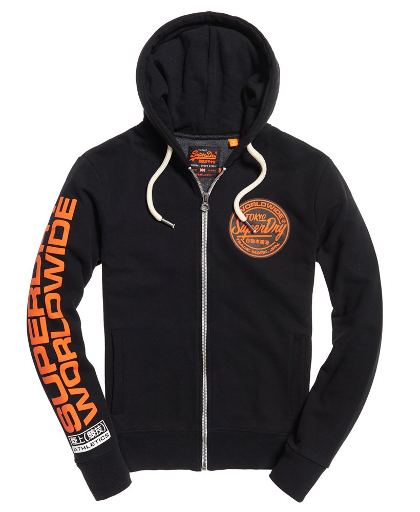 mens World Wide Ticket Type Zip Hoodie in Black | Superdry US