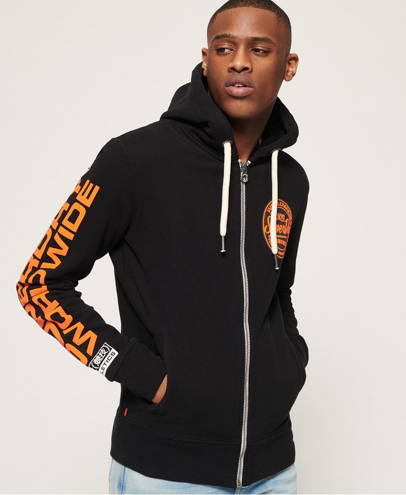 mens World Wide Ticket Type Zip Hoodie in Black | Superdry US