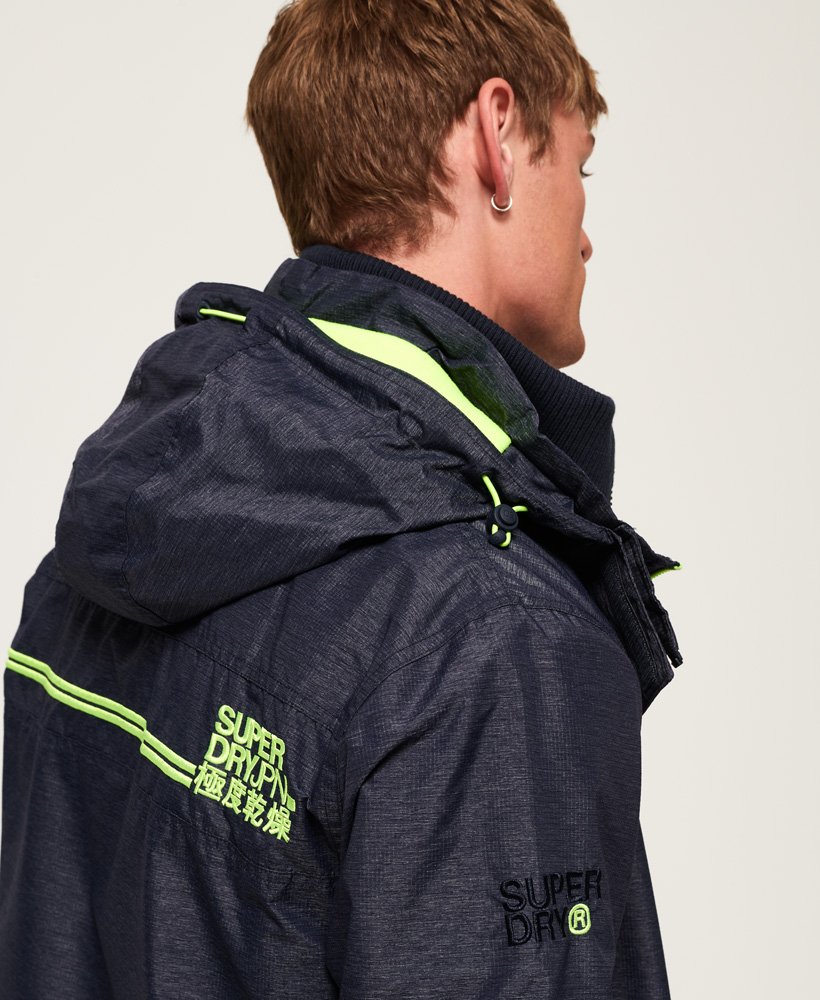 mens Arctic Hooded Pop Zip SD-Windcheater Jacket in Navy Marl/Lime