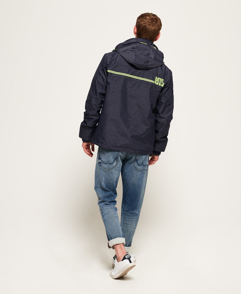 mens Arctic Hooded Pop Zip SD-Windcheater Jacket in Navy Marl/Lime
