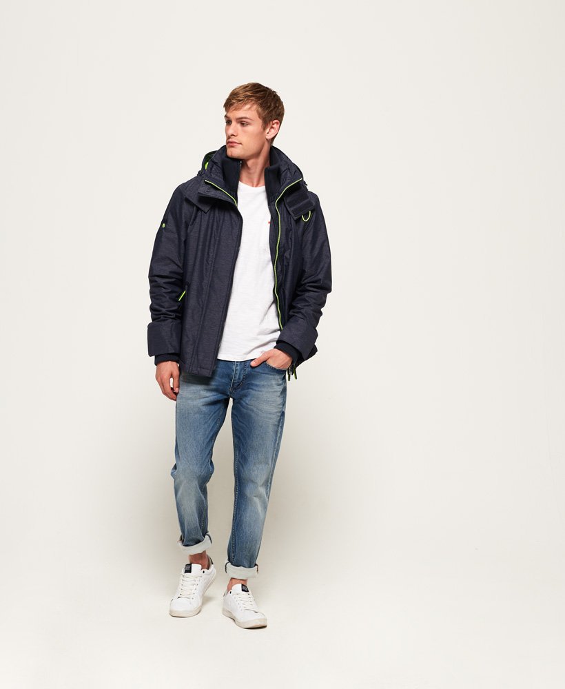 mens Arctic Hooded Pop Zip SD-Windcheater Jacket in Navy Marl/Lime