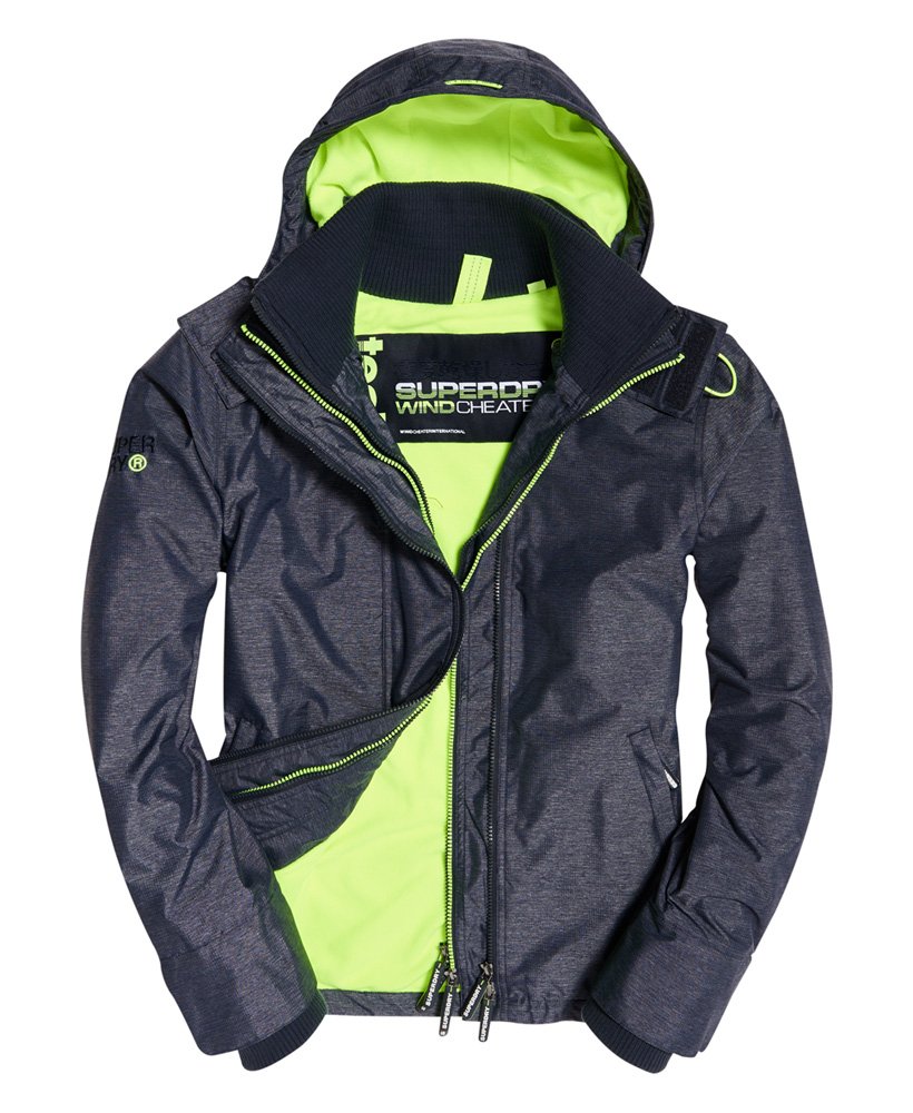 mens Arctic Hooded Pop Zip SD-Windcheater Jacket in Navy Marl/Lime Soda |  Superdry CA-EN