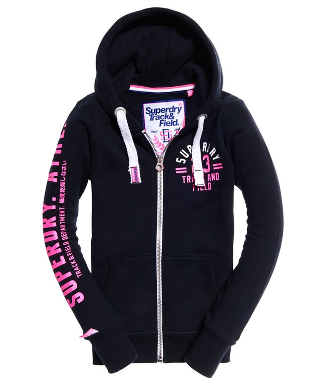 Sweat à Capuche Superdry Track & Field, Femme, Taille 16 (UK), Gris Et Rose, Très Bon état