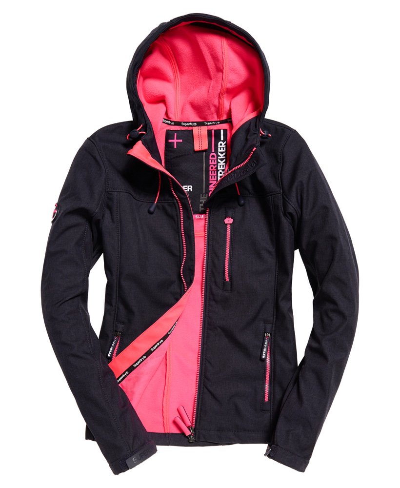 Dames SD-Windtrekker jas met capuchon in dark navy marl/hot pink