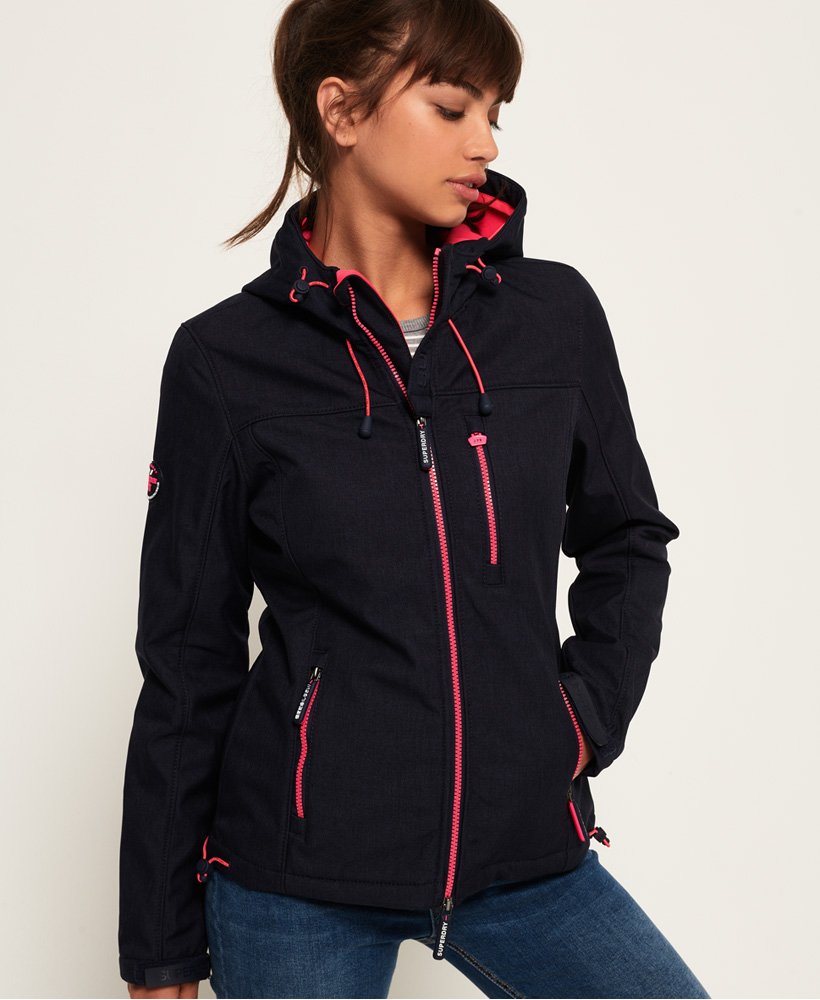 Dames SD-Windtrekker jas met capuchon in dark navy marl/hot pink