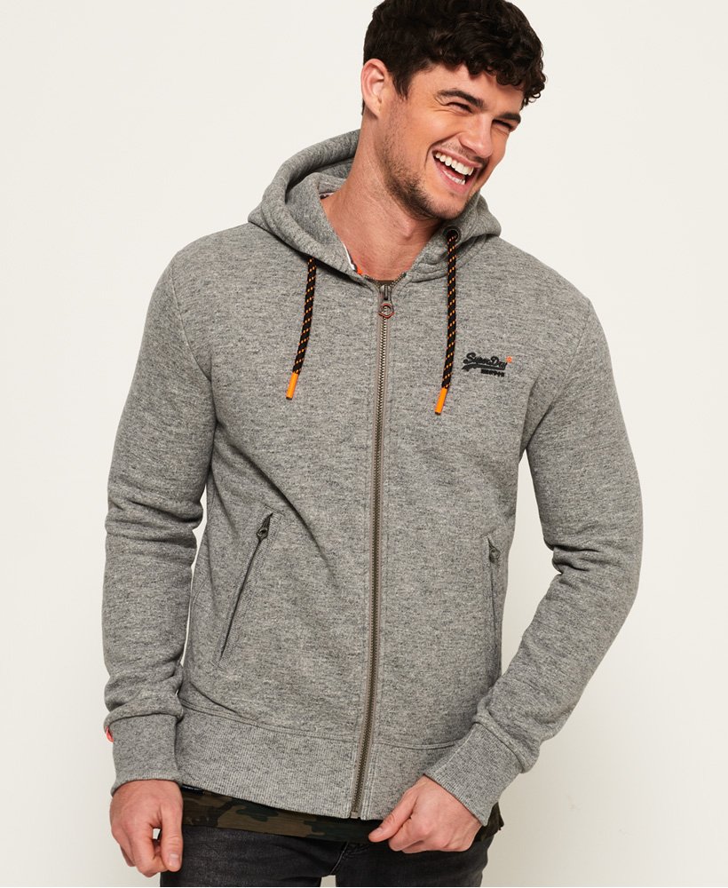 mens Orange Label Hyper Pop Zip Hoodie in Portland Charcoal Grit | Superdry  UK