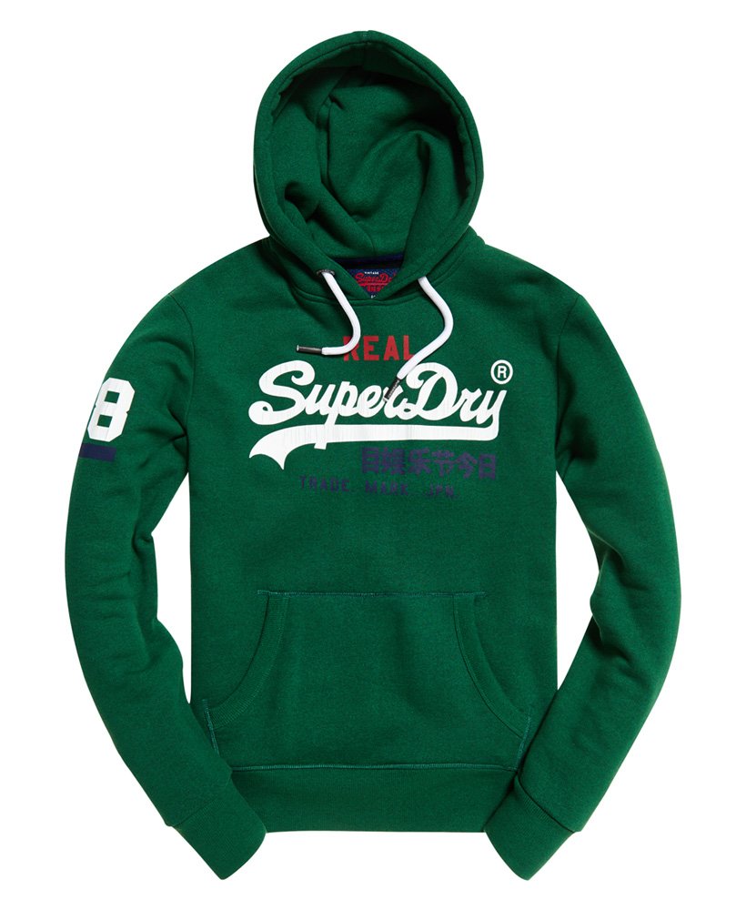 mens Vintage Logo Tri Hoodie in Bright Mid West Green Grit | Superdry US