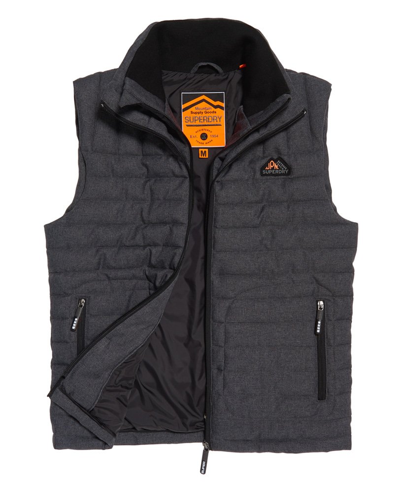 mens Double Zip Tweed Fuji Gilet in BLACK TWEED | Superdry UK