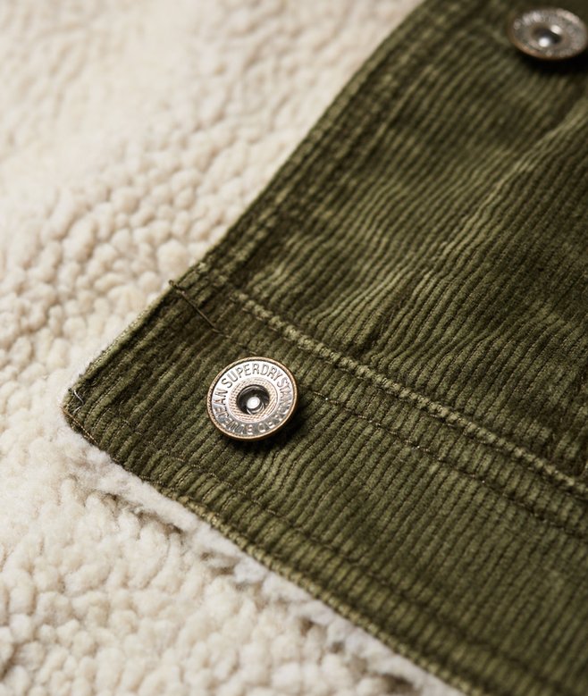 womens Cord Girlfriend Borg Jacket in Black Hawk Khaki Superdry UK