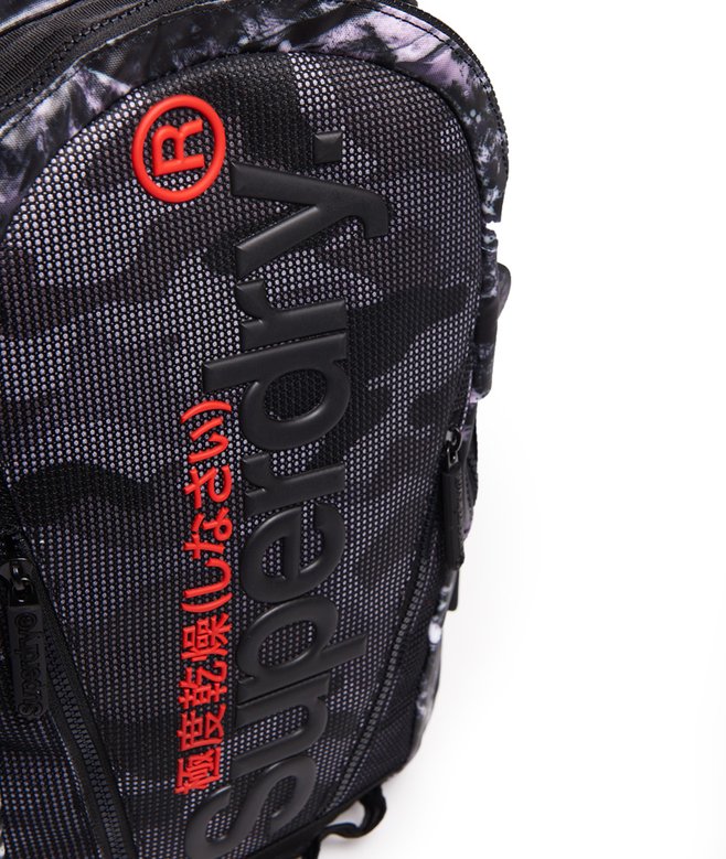mens Mesh Tarp Backpack in Abstract Alpine Black Superdry UK