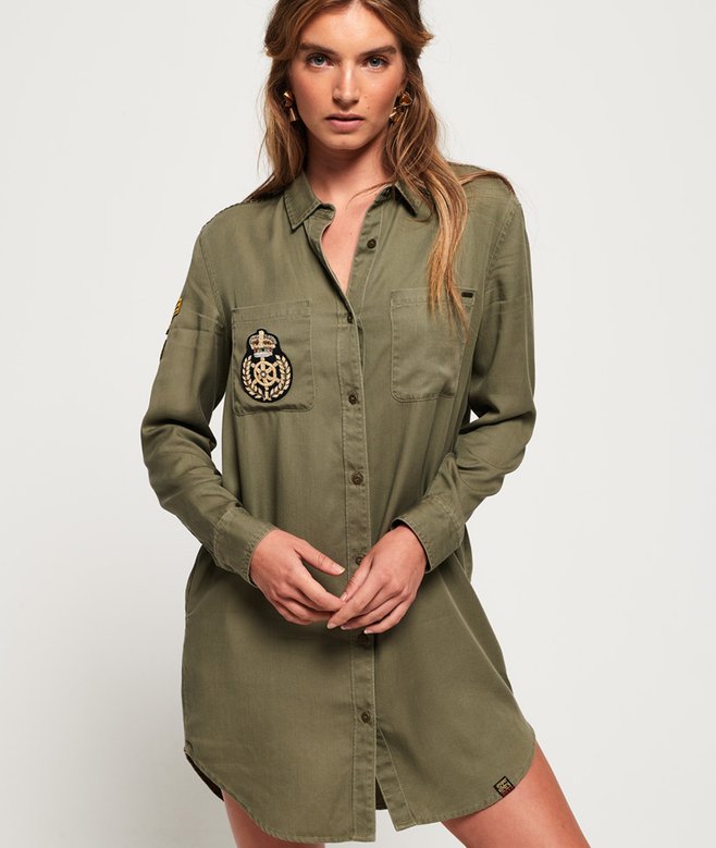 Superdry Robe Chemise Militaire Femme Robe Chemisier Militaire