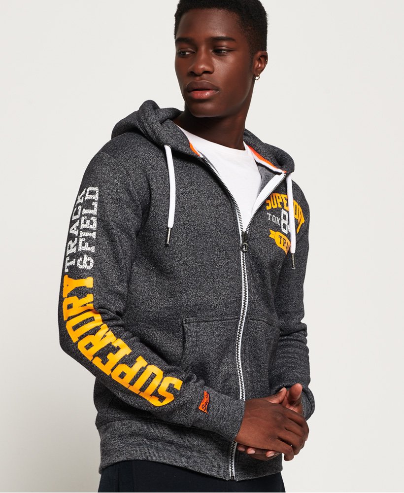 mens Track and Field Zip Hoodie in BLACK GRIT | Superdry UK