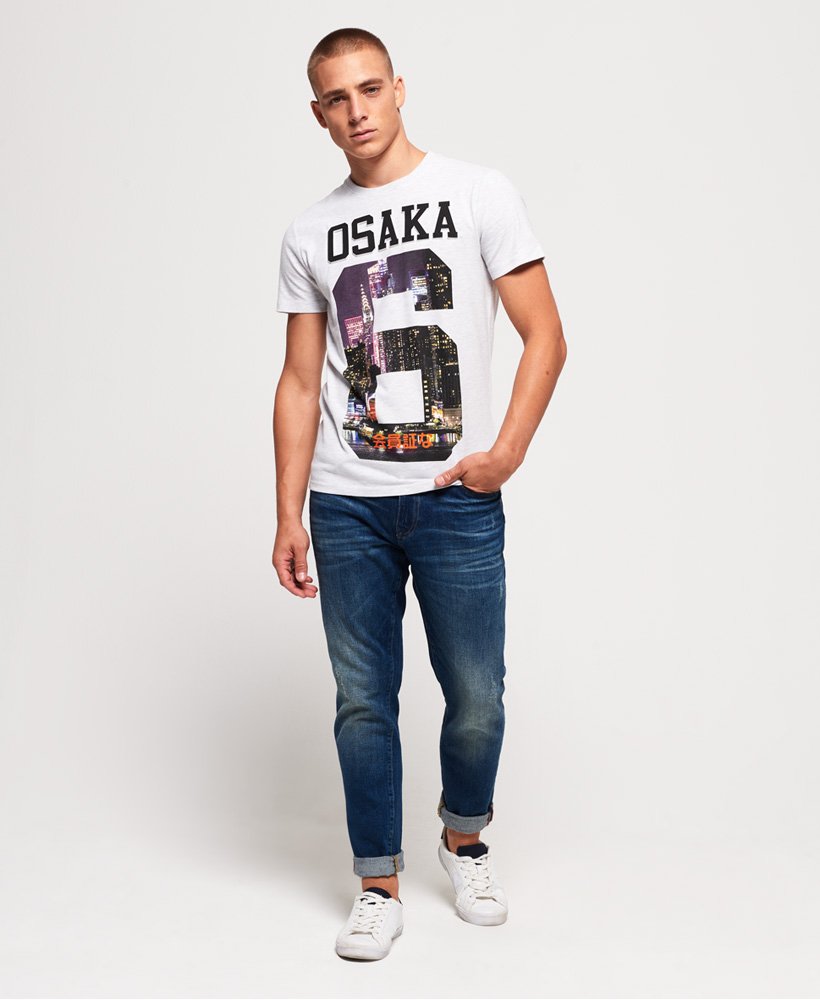 mens Osaka Photographic Emboss T-Shirt in Ice Yarn Dye Grit