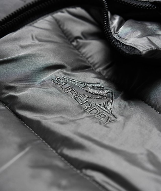 Veste Superdry Matelassée Avec Fausse Fourrure - Taille UK 12 (US 8, EU 40) - Couleur Gris - Occasion Très Bon État - Capuche, Mi-Longueur