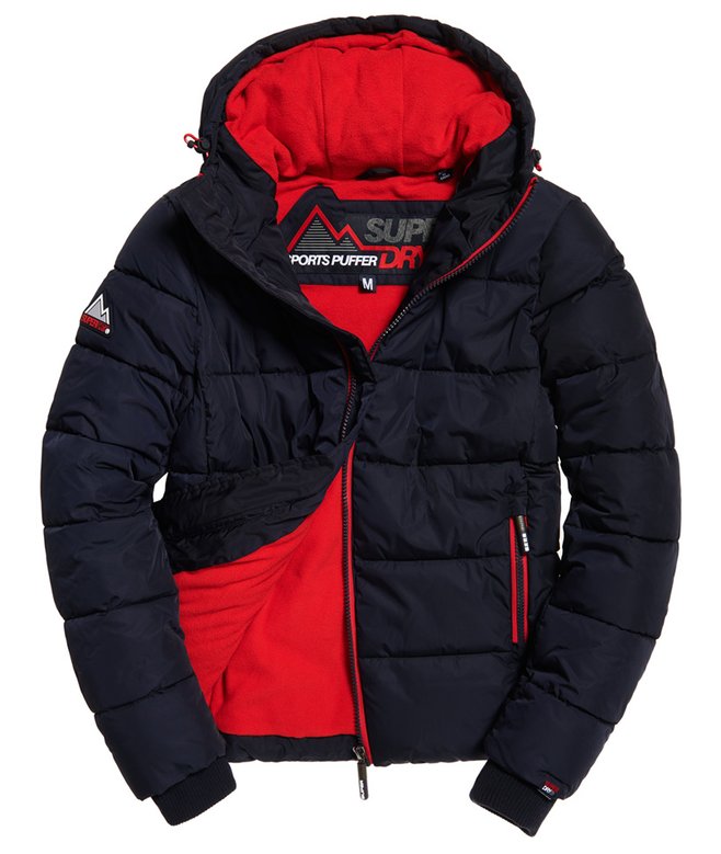 Puffer Superdry Jacke Blau Rot Sports Steppjacke Marineblau