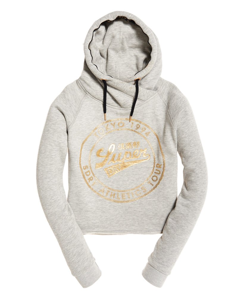 womens Ace Metallic Crop Hoodie in Dawn Grey Marl | Superdry US
