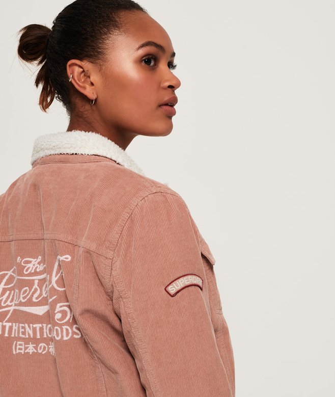 womens Cord Girlfriend Borg Jacket in Authentic Pink Superdry US