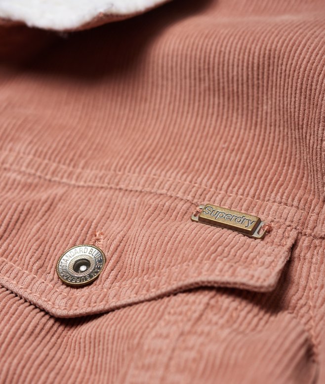 womens Cord Girlfriend Borg Jacket in Authentic Pink Superdry US