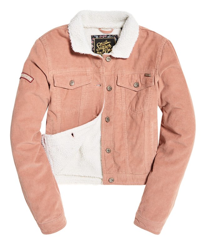 womens Cord Girlfriend Borg Jacket in Authentic Pink Superdry IE