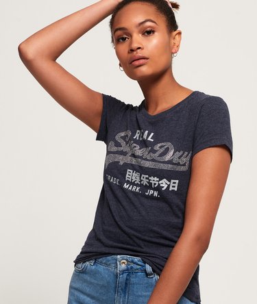 T-shirt met Vintage logo en glittersteentjes Image 1