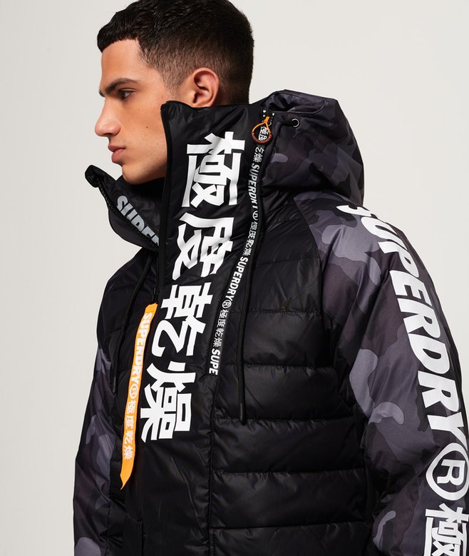 mens Japan Edition Snow Down Jacket in BLACK CAMO Superdry CA-EN