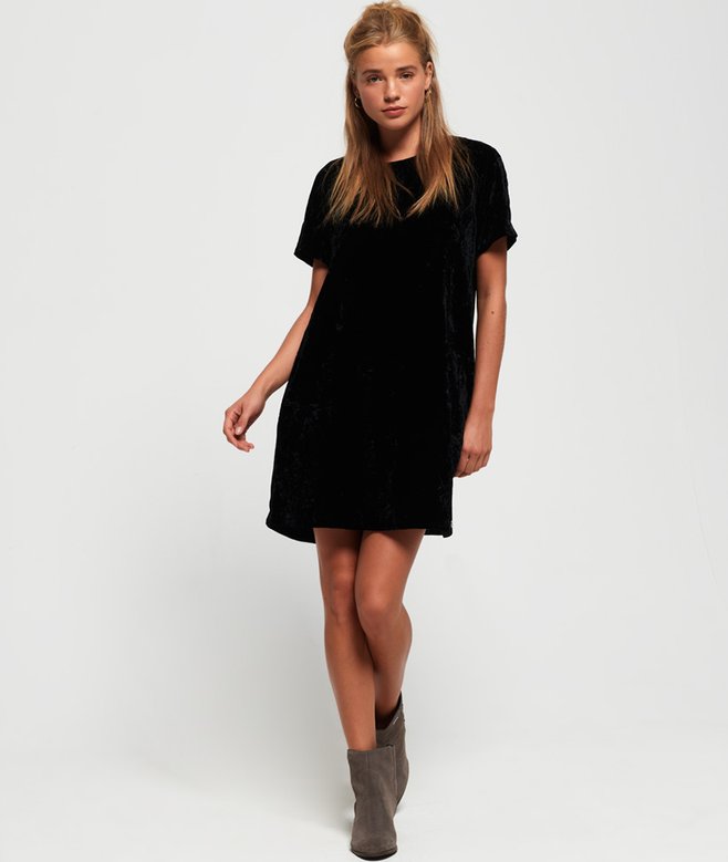 womens Leonie Velvet T-Shirt Dress in Black | Superdry US