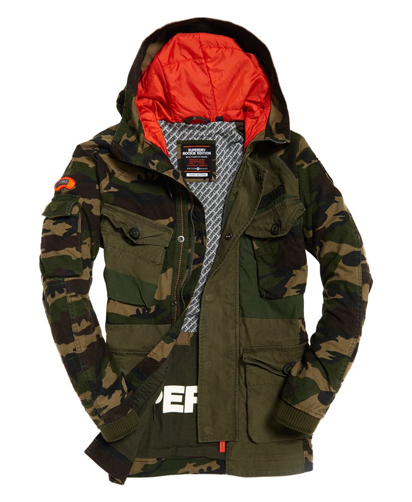 mens Rookie Camo Mix Parka Jacket in Camo/Solid Mix | Superdry CA-EN