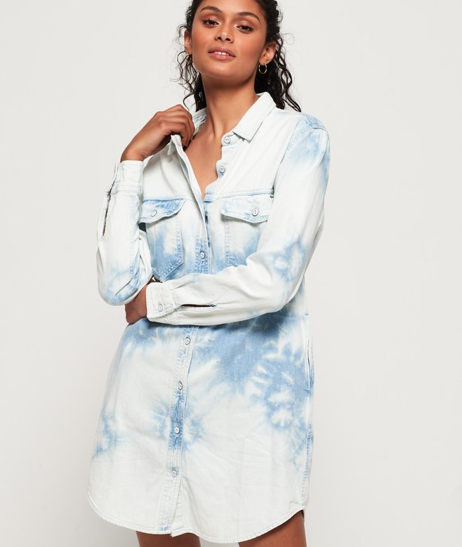 womens Oversized Denim Shirt Dress in Bleach Out | Superdry US womens Oversized Denim Shirt Dress in Bleach Out | Superdry US
