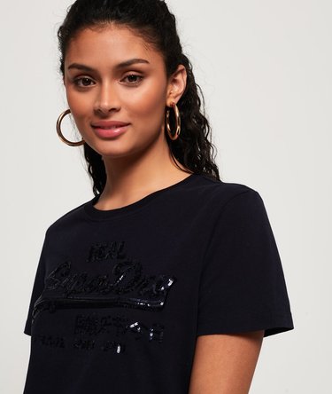 T-shirt con logo Vintage a paillettes tono su tono Image 5