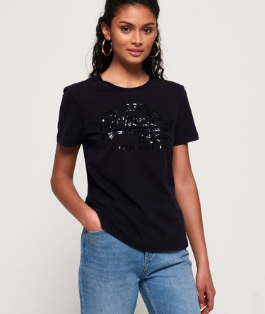T-shirt con logo Vintage a paillettes tono su tono Image 1
