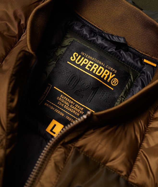 mens Convex Mixed Quilt Bomber Jacket in Olive Mix Superdry UK