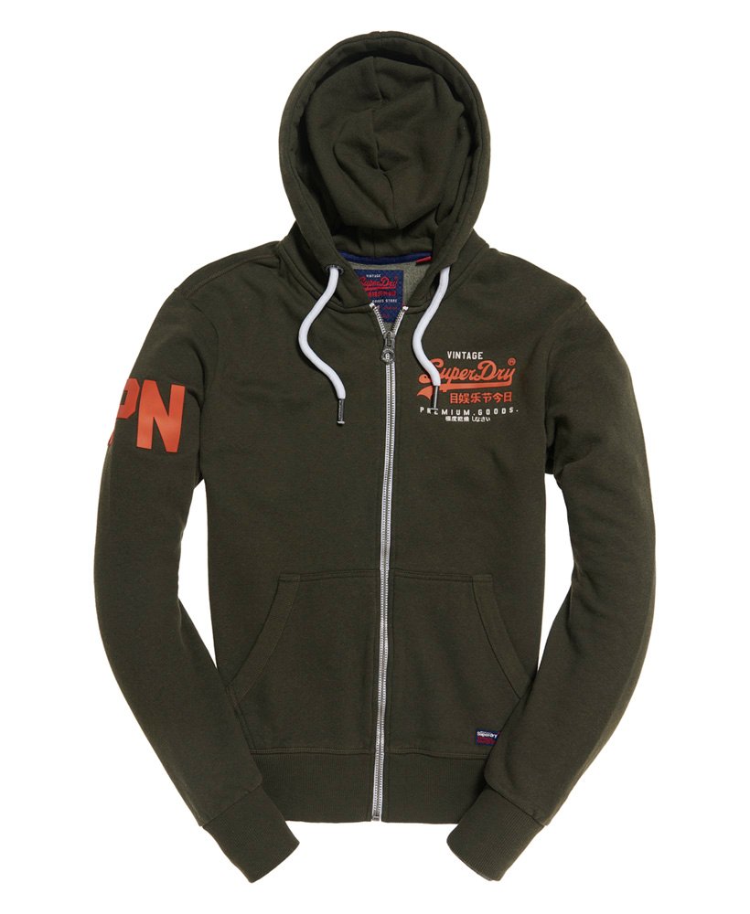 mens Premium Goods Duo Zip Hoodie in Black Olive Grit | Superdry US