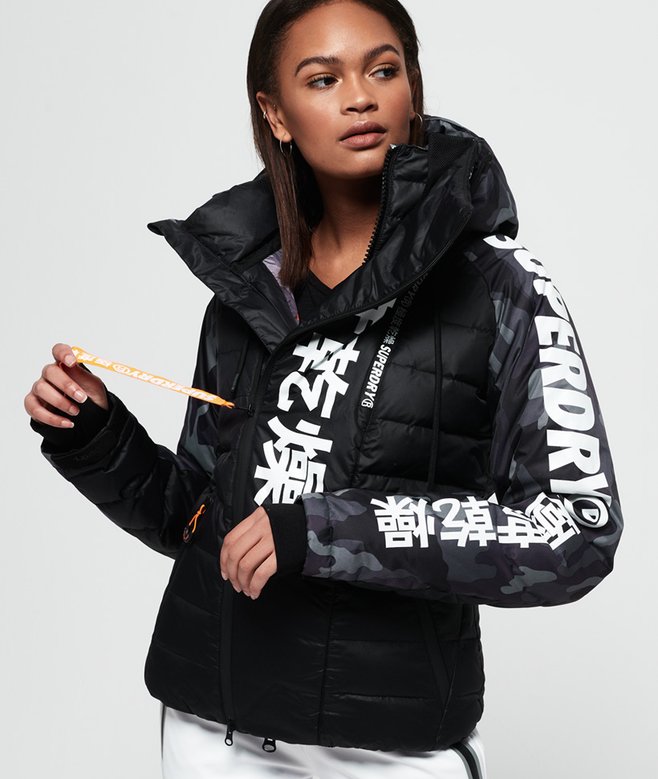 womens Japan Edition Snow Down Jacket in BLACK CAMO Superdry IE