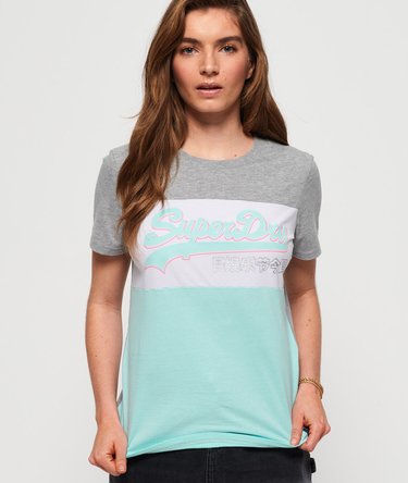 T-shirt a blocchi di colore con logo vintage Image 1
