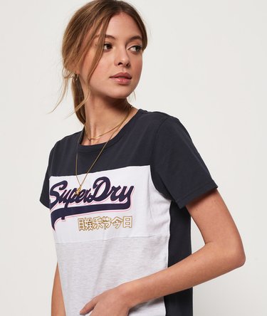T-shirt a blocchi di colore con logo vintage Image 5