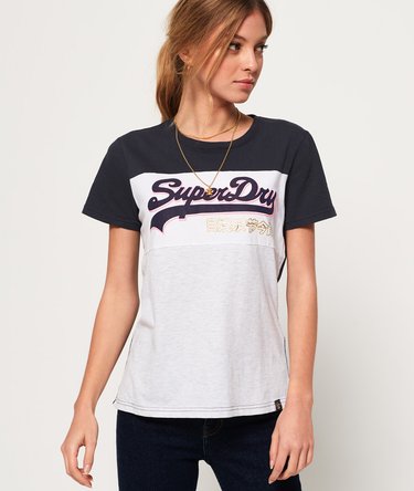 T-shirt a blocchi di colore con logo vintage Image 1