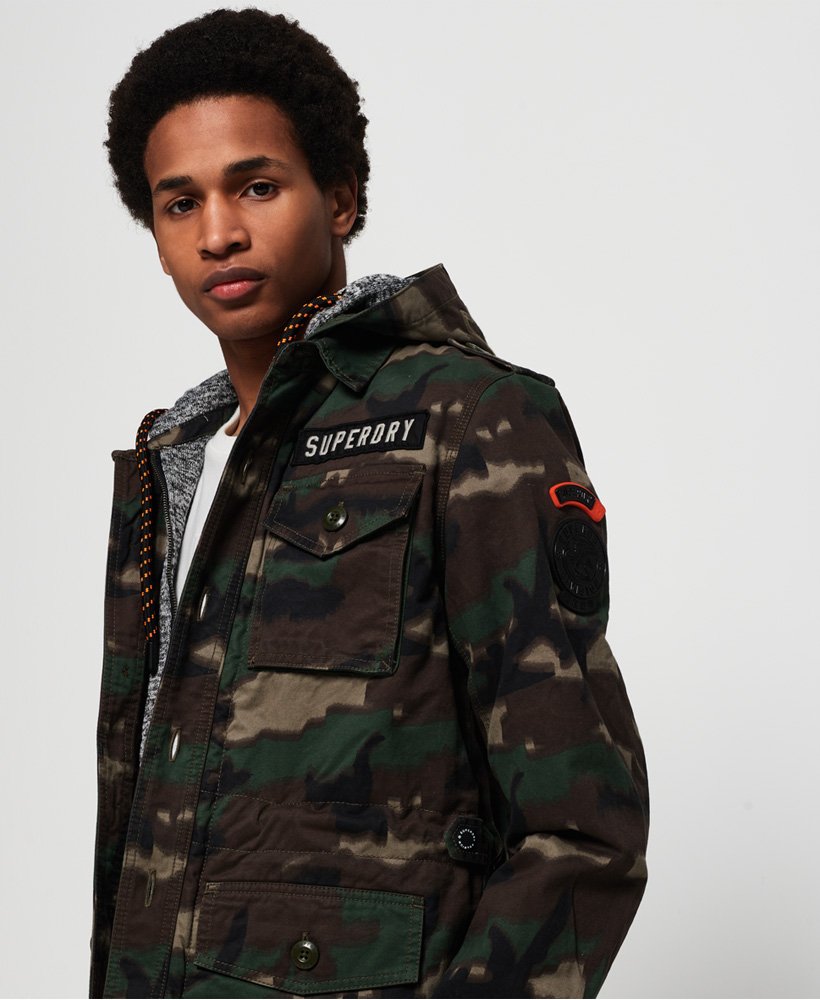 mens Military Storm Hooded Jacket in Traditional Camo Blur