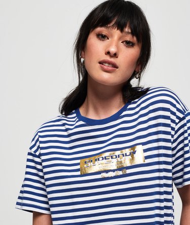 Portland Oversized T-Shirt mit Streifen und minimalem Logo Image 5