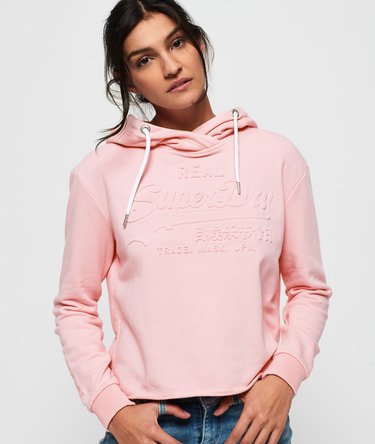 Vintage Logo Emboss College Crop Hoodie Image 1