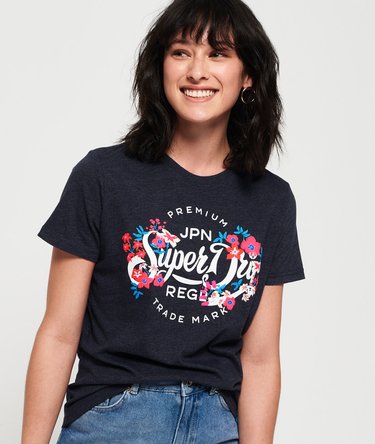 Premium T-Shirt mit Schriftzug und Blumen-Print Image 1